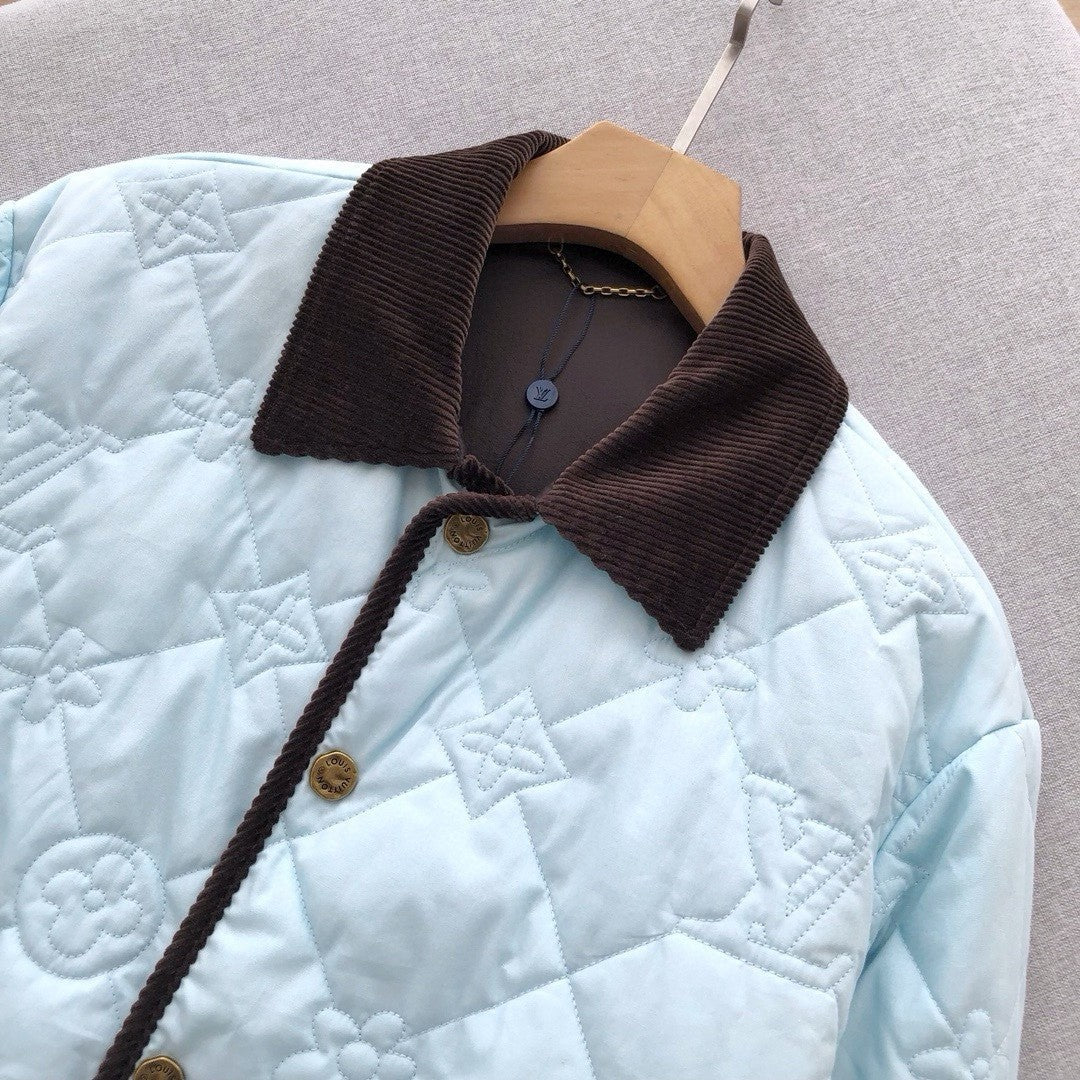 Louis Vuitton Men's Fall And Winter Light Blue Patchwork Fitted Lapel Single Breasted Long Sleeved Jacket #73568