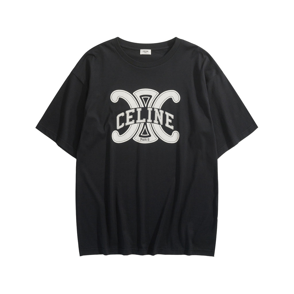 Celine Men's Logo Printed Summer Cotton Jersey Solid Color Round Neck Short Sleeve T-Shirt #77248
