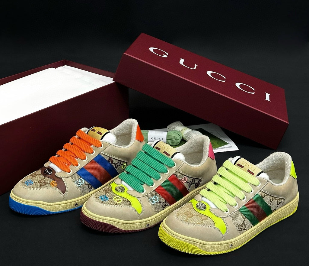 Gucci Screener Men's and Women's Fashion Casual Round-Toe Lace-Up Classic Print Low-Top Sneakers #78429
