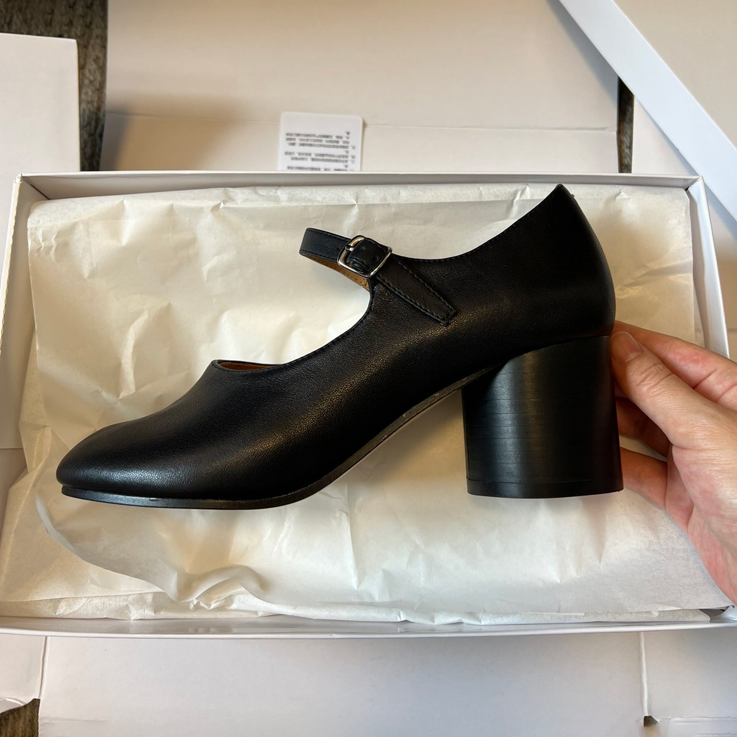 Maison Margiela Women's Spring/Fall Fashion Classic Round Toe Slip On Solid Color Leather Chunky Heel Mary Jane Split Toe Shoes #78646