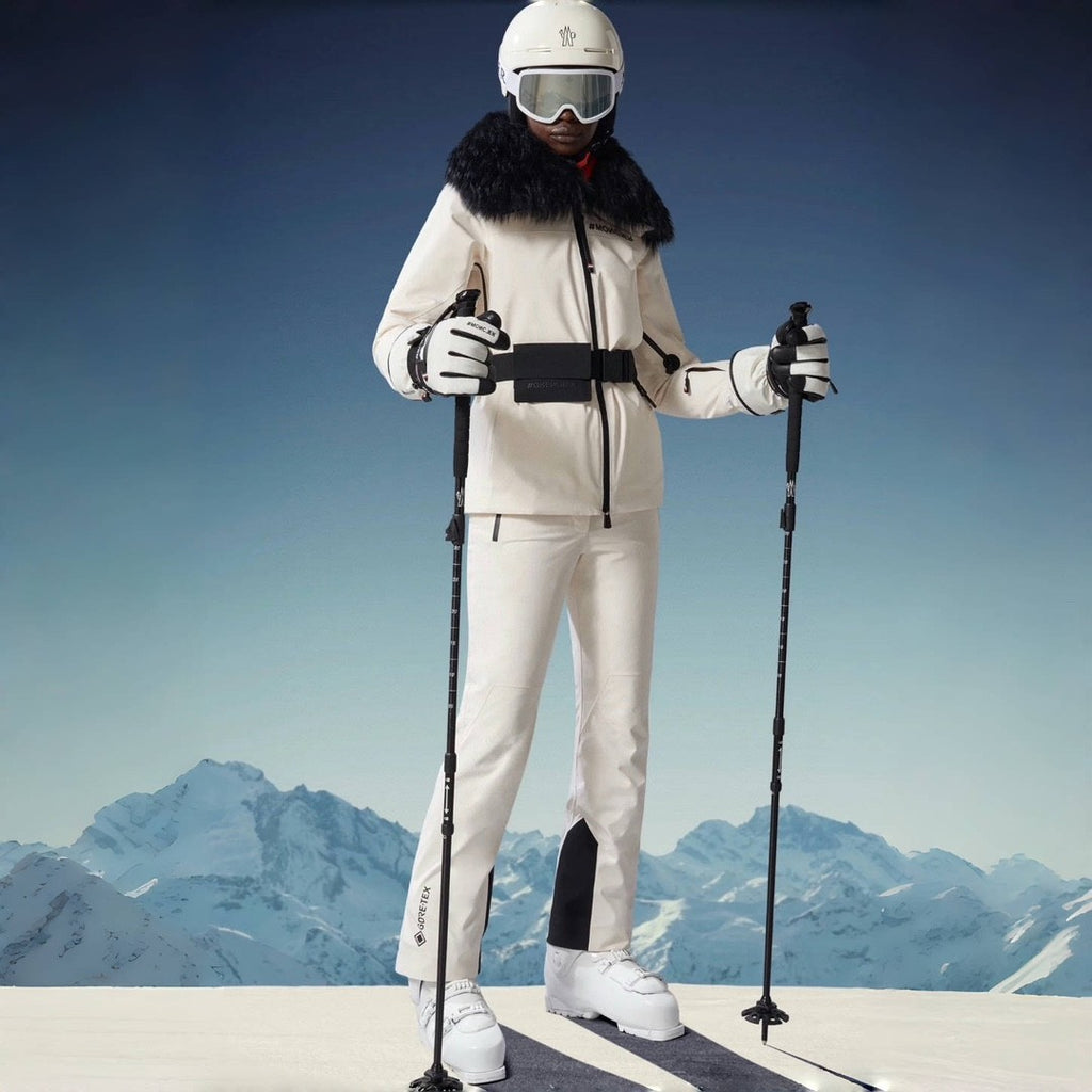 Moncler Grenoble Women's Autumn/winter Flap Lapel Zip Long Sleeve Jacket Ski Suit Letter Mid Waist Fitted Micro Casual Pants White #71795