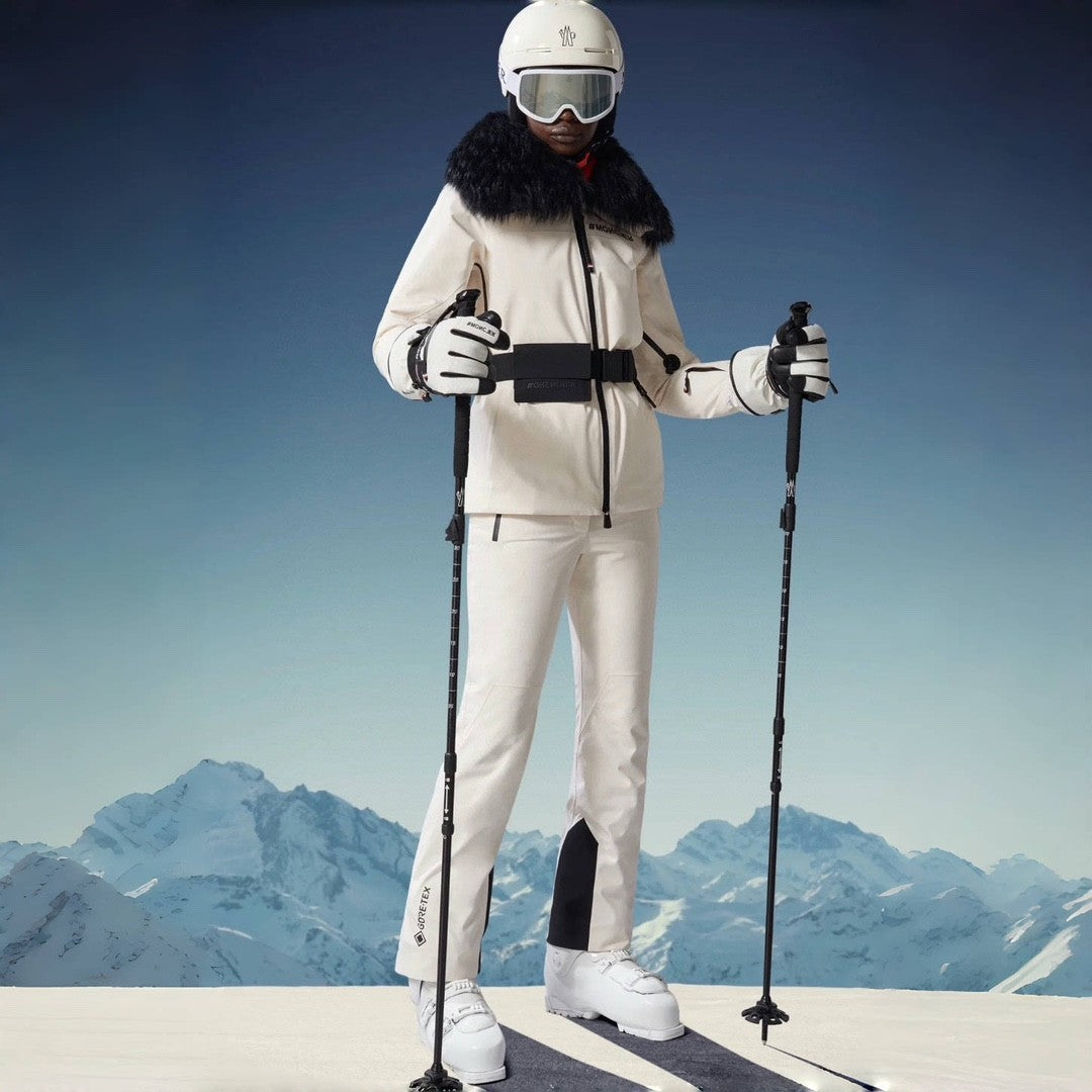 Moncler Grenoble Women's Autumn/winter Flap Lapel Zip Long Sleeve Jacket Ski Suit Letter Mid Waist Fitted Micro Casual Pants White #71795