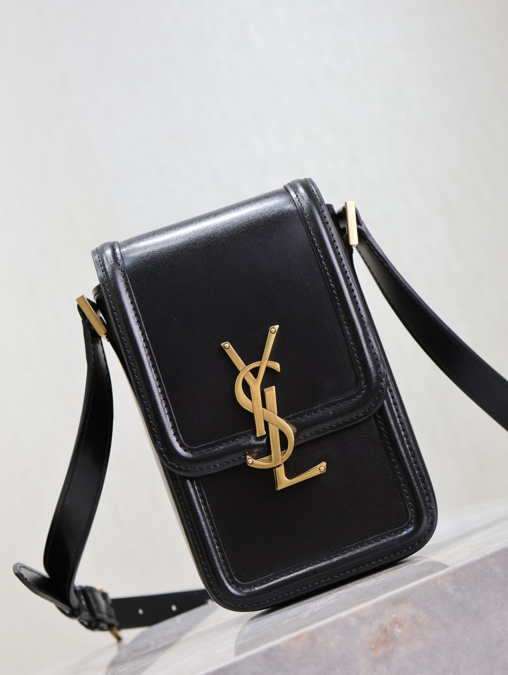 SAINT LAURENT SOLFERINO Mini Bag Women's Fashion Classic Black Leather Crossbody Bag with Gold Buckle and Adjustable Strap Bags 753963BWR0W1000 #78744