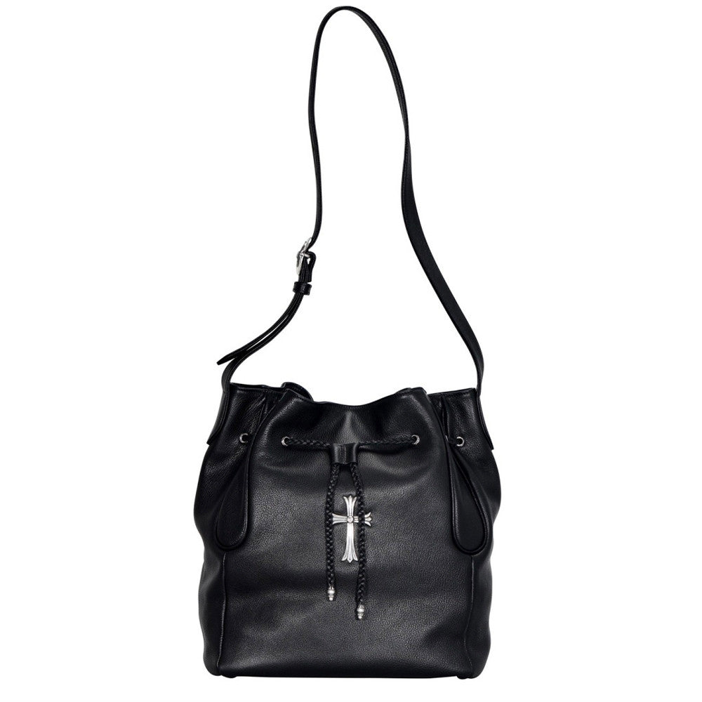 Chrome Hearts Black Drawstring Crossbody Bag With 925 Sterling Silver Hardware Spacious Stylish And Vintage-inspired Bucket Bags #196260