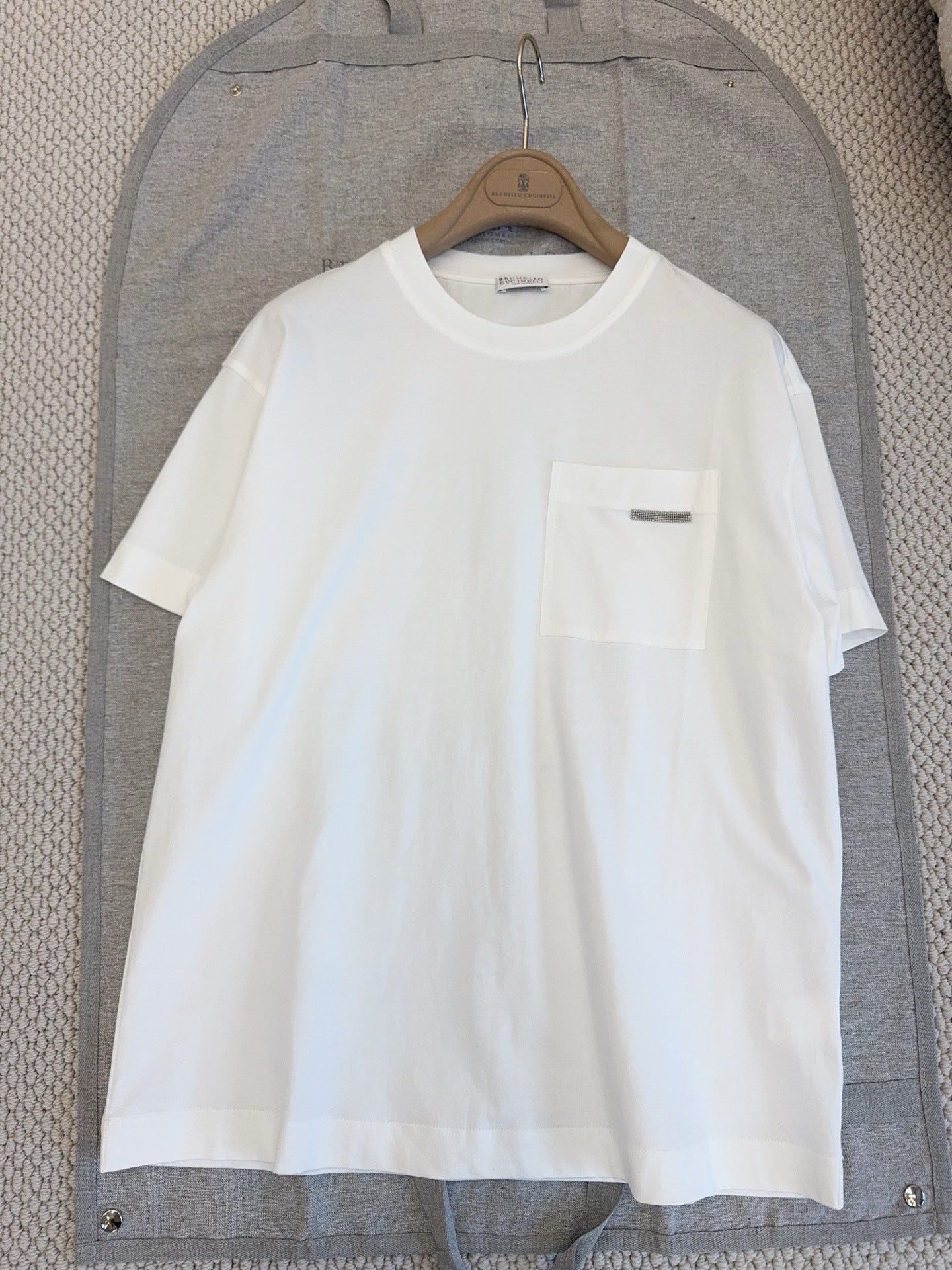 Brunello Cucinelli White Pocket Short Sleeved Cotton T-Shirt #376976