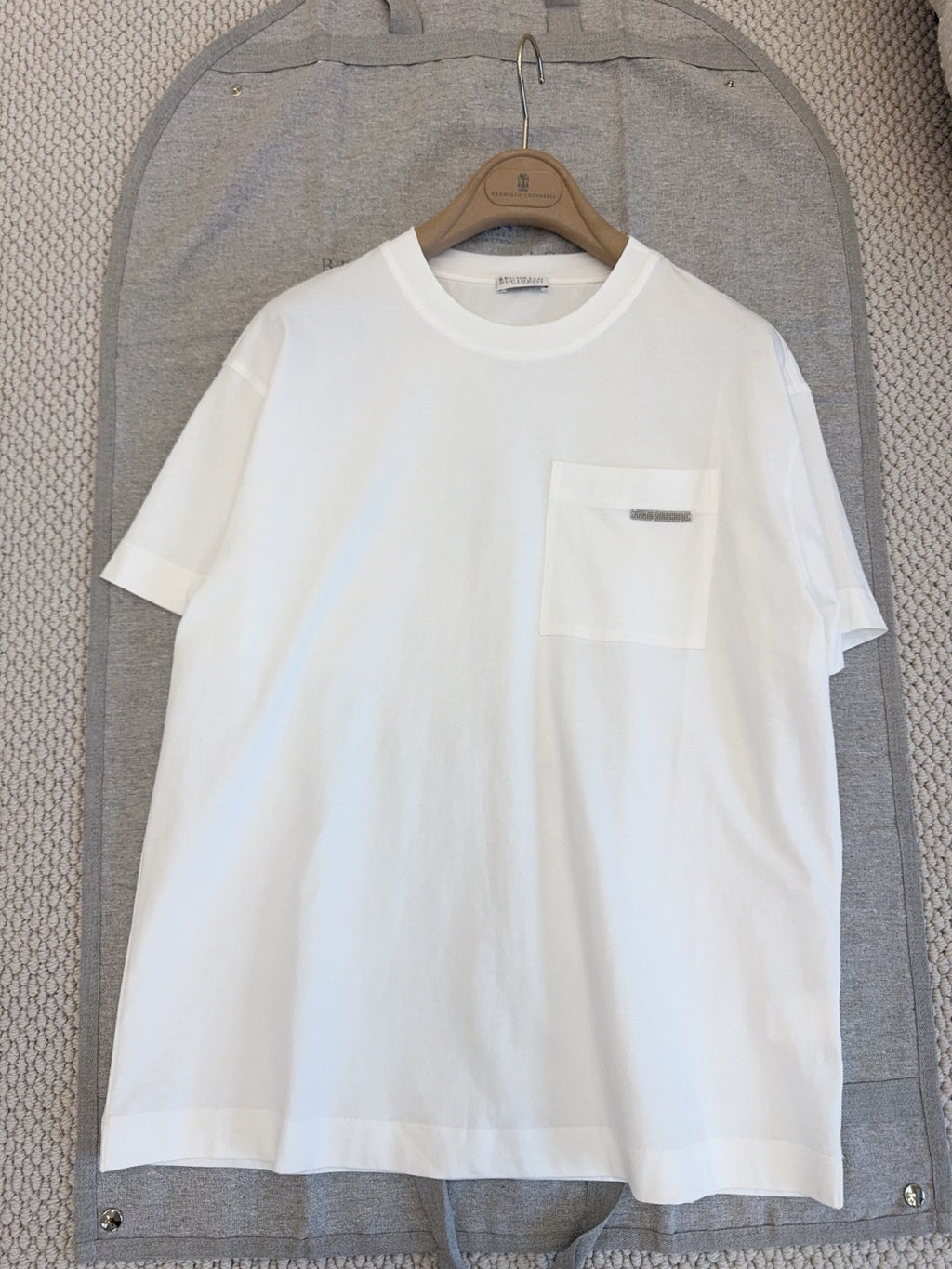 Brunello Cucinelli White Pocket Short Sleeved Cotton T-Shirt #376976