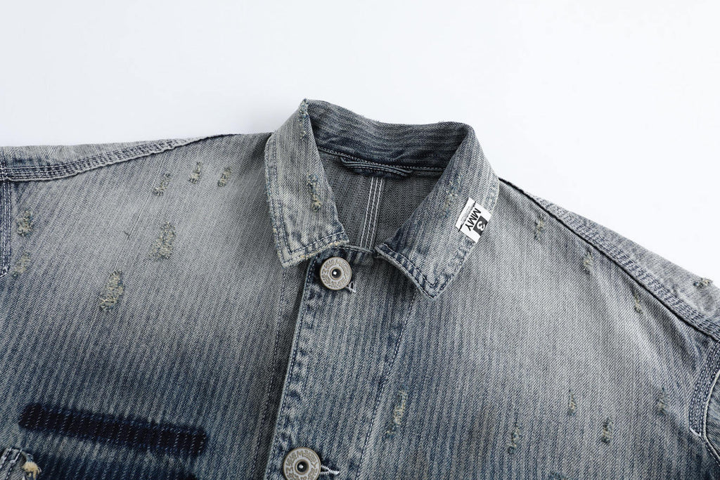 Maison Mihara Yasuhiro Men's Spring/Summer Fashion Casual Lapel Single Breasted Washed Distressed Cotton Jacquard Denim Jacket #79499