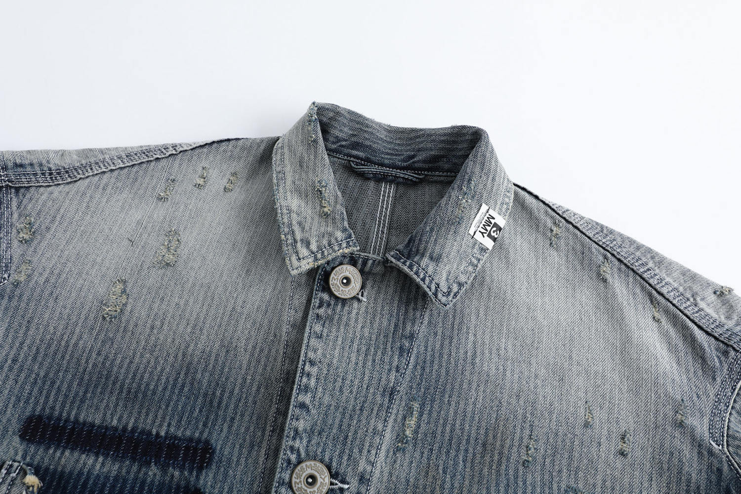 Maison Mihara Yasuhiro Men's Spring/Summer Fashion Casual Lapel Single Breasted Washed Distressed Cotton Jacquard Denim Jacket #79499