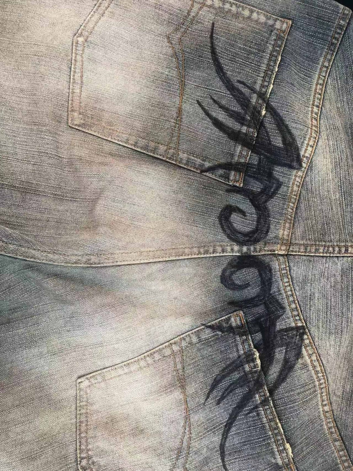 Balenciaga Men's Women's Four Seasons Y2K Logo Printed Cotton Mid Waist Loose Casual Denim Pants Ngvp #9524
