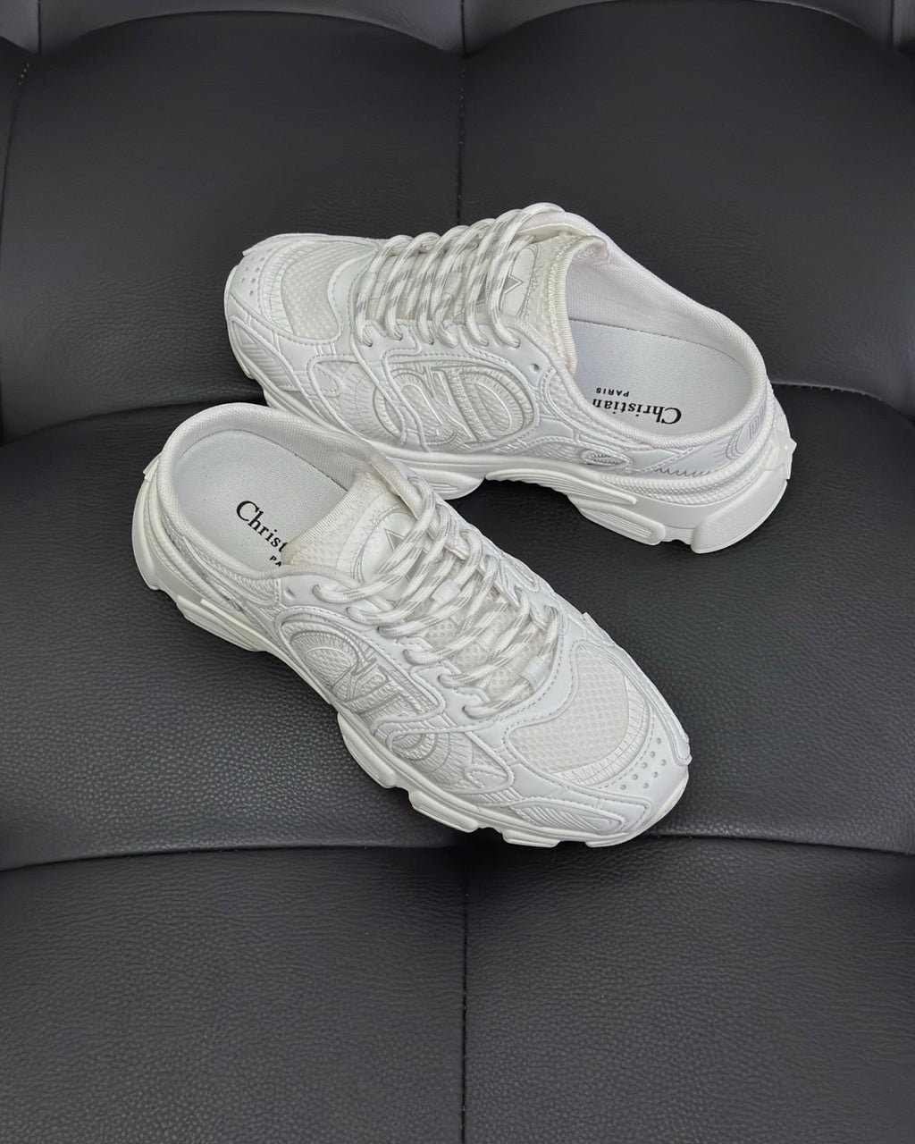 Dior Chrono Women's Spring/autumn Two-tone Mesh Fabric Round Toe Lace-up Slip-on Low-top Shoes Fashion Casual #78135