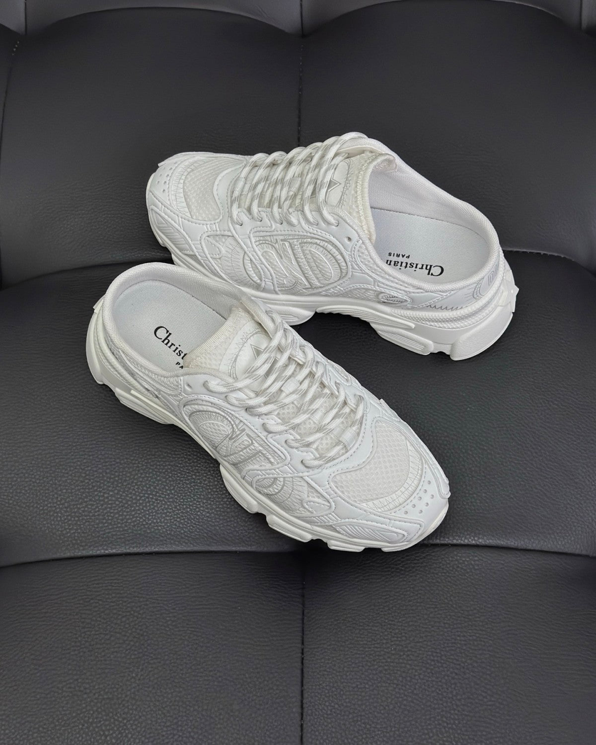 Dior Chrono Women's Spring/autumn Two-tone Mesh Fabric Round Toe Lace-up Slip-on Low-top Shoes Fashion Casual #78135