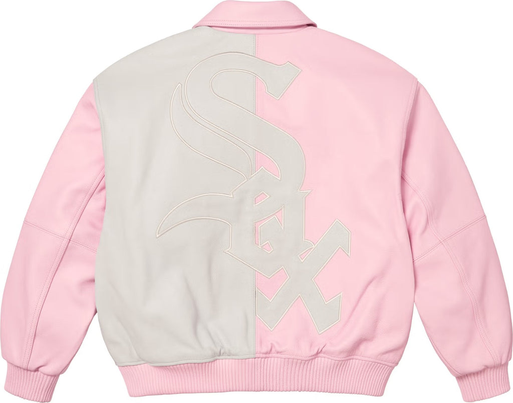 Supreme x Chicago White Sox FW25 WEEK5  Men's and Women's Leather Logo Patch Zipper Closure Varsity Jacket #332978