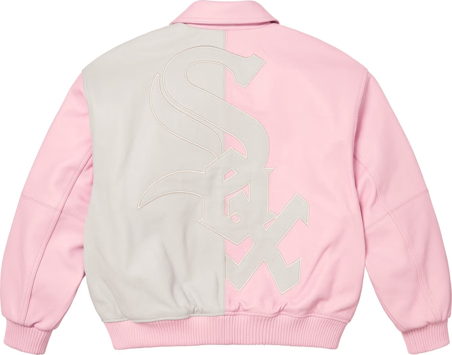 Supreme x Chicago White Sox FW25 WEEK5  Men's and Women's Leather Logo Patch Zipper Closure Varsity Jacket #332978