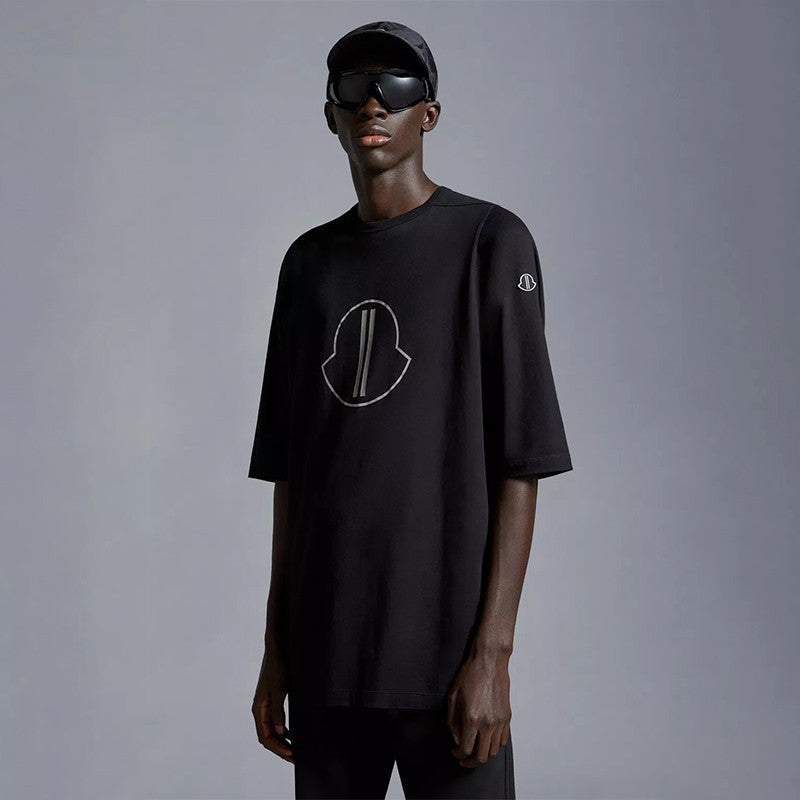 Moncler x Rick Owens Men's Summer Black Logo Print Loose Round Neck Short Sleeve T-Shirt #98317