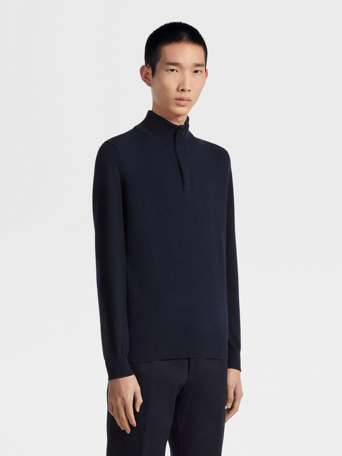 Ermenegildo Zegna Deep Foliage Mélange Color Oasi Cashmere Zipper Penguin Collar Sweater Men's Luxury Knitted Sweater Autumn And Winter Bottom Warm Fashion Trend Knitting Ngvp #2451