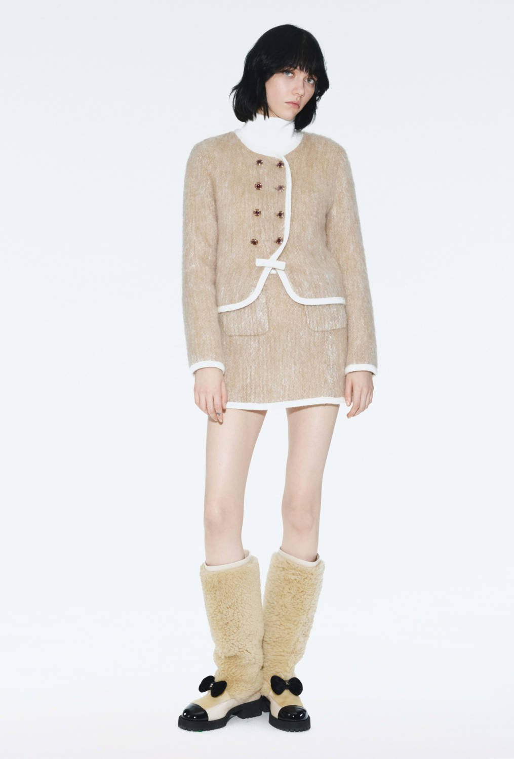Chanel High Boots Shearling Lambskin Calfskin Lambskin Patent Calfskin Beige Black #334245