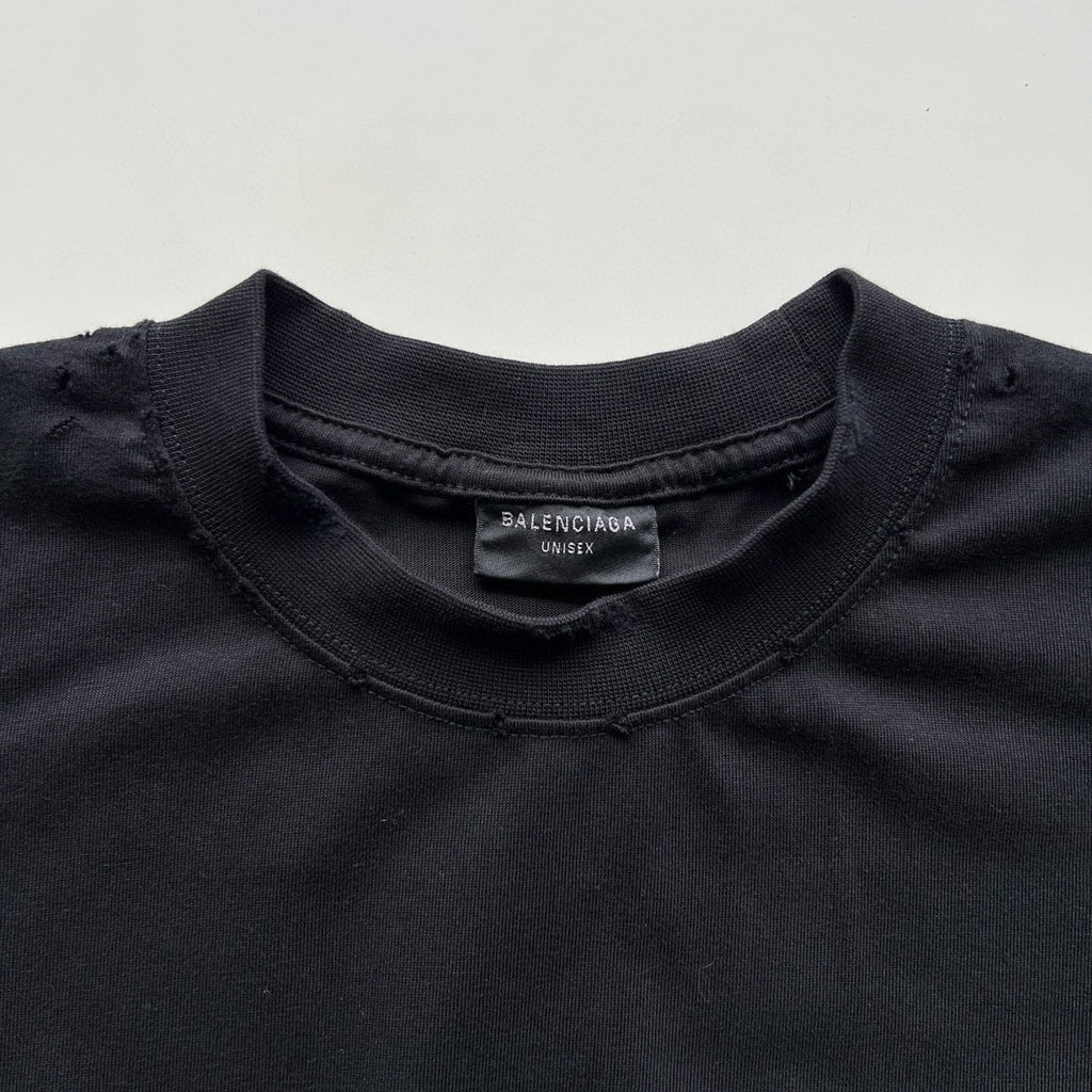 Balenciaga Men's Summer Hot Drill Logo Letter Print Black Cotton Short Sleeve T-Shirt #99726