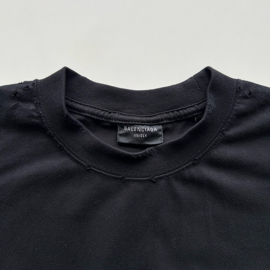 Balenciaga Men's Summer Hot Drill Logo Letter Print Black Cotton Short Sleeve T-Shirt #99726