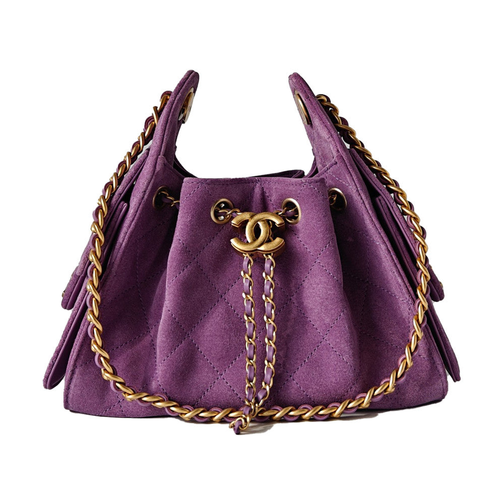 CHANEL 25 Women's Mini Handbag in Suede Calfskin and Gold-Plated Hardware #83167A