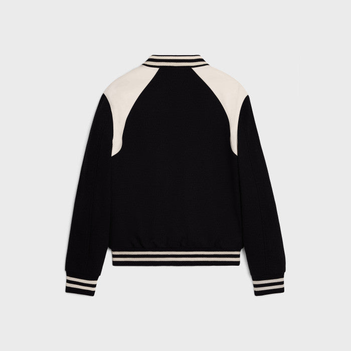 Celine Men's Autumn And Winter Black And White Color Blocking Stripe Single Breasted Leather Jacket Casual Baseball Clothing Ngvp #7978