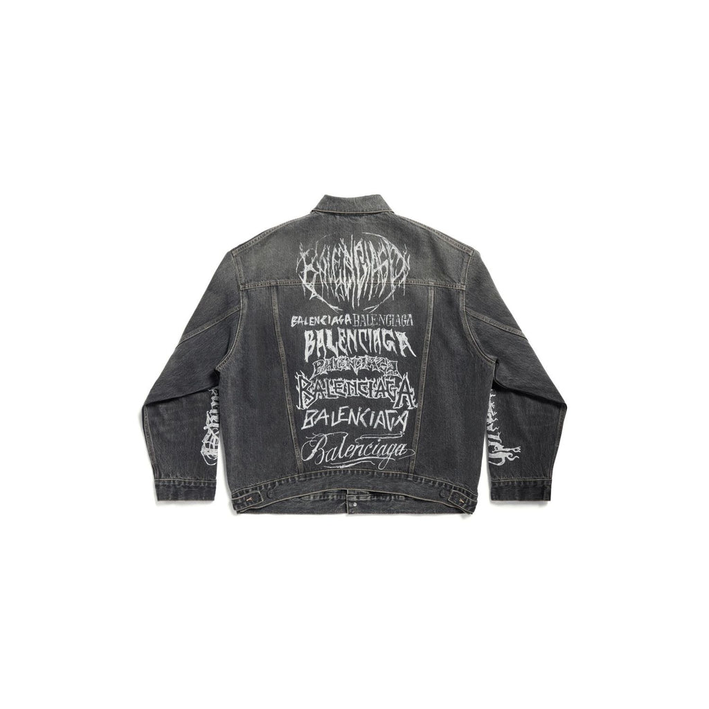 Balenciaga Men's Spring And Autumn Cotton Denim Printed Washed Vintage Denim Jacket Lapel Casual Jacket #98719