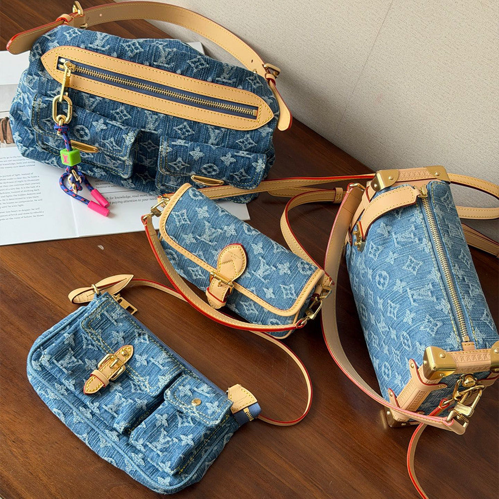 LOUIS VUITTON Baggy Nano Diane Pochette Accessoire Cargo Side Trunk MM Monogram Denim Handbags #381842