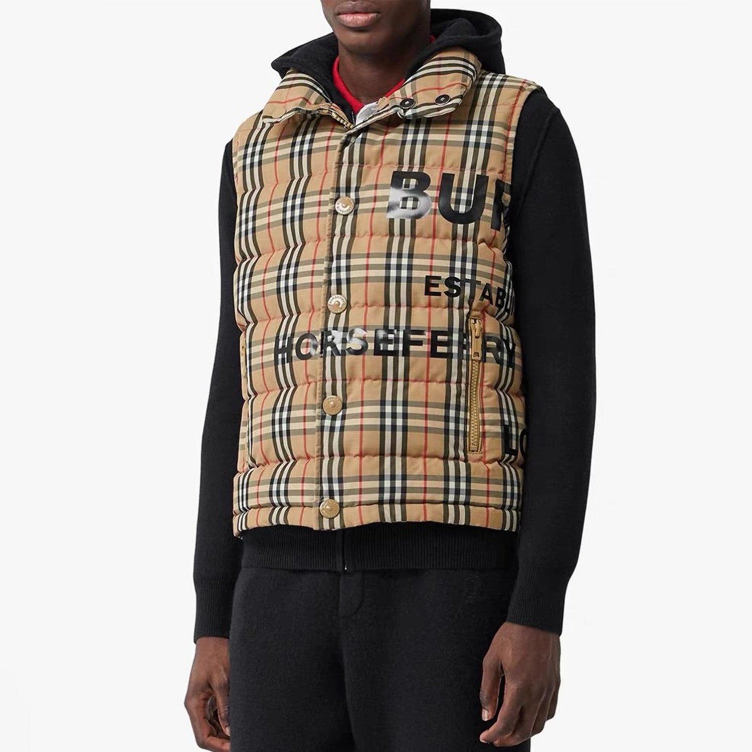 Burberry Men's Women's Spring And Winter Stand-Up Collar Single-Breasted Solid Color Plaid Fitted Puffer Down Vest #71414