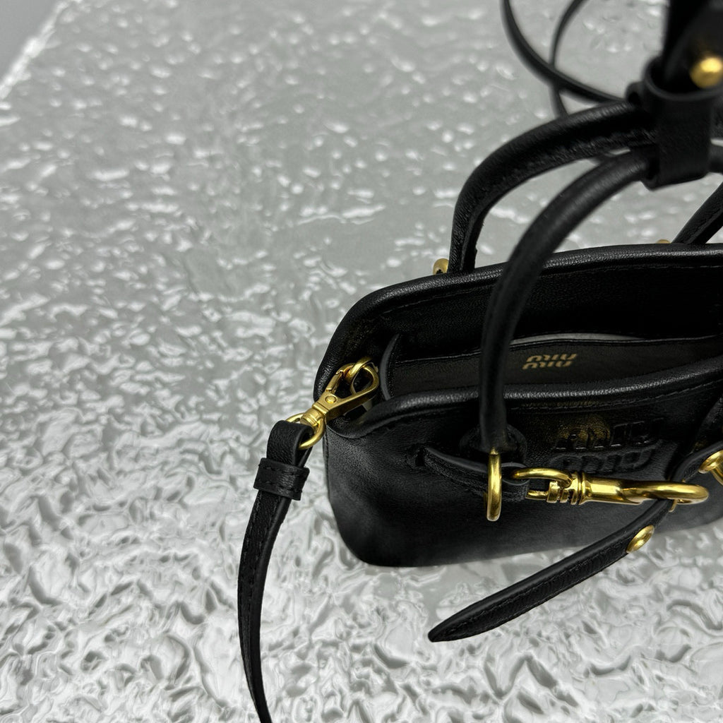 MiuMiu Women's Mini Aventure Leather Bag Jewelry Embossed Logo Zipper Closure Casual Tote Bag Bags #71932
