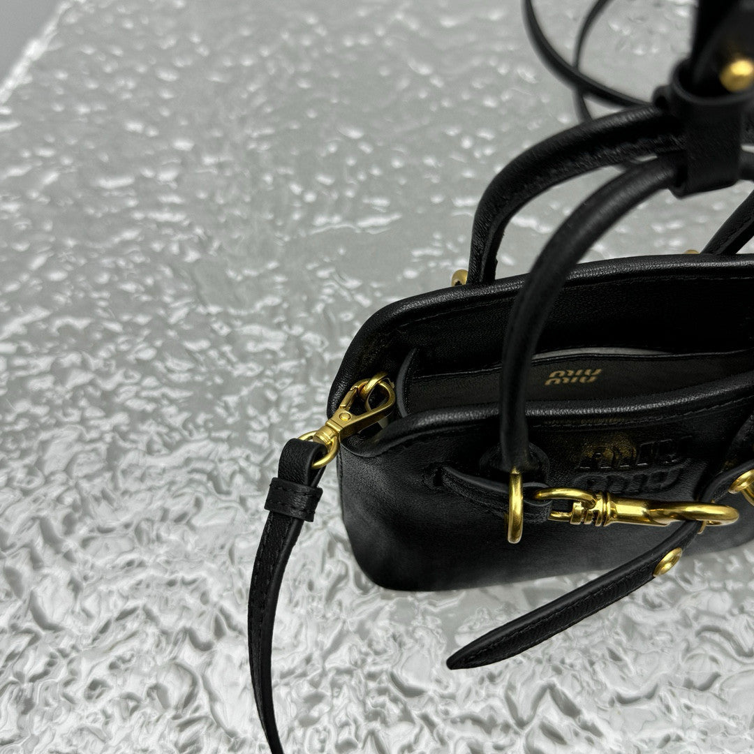 MiuMiu Women's Mini Aventure Leather Bag Jewelry Embossed Logo Zipper Closure Casual Tote Bag Bags #71932