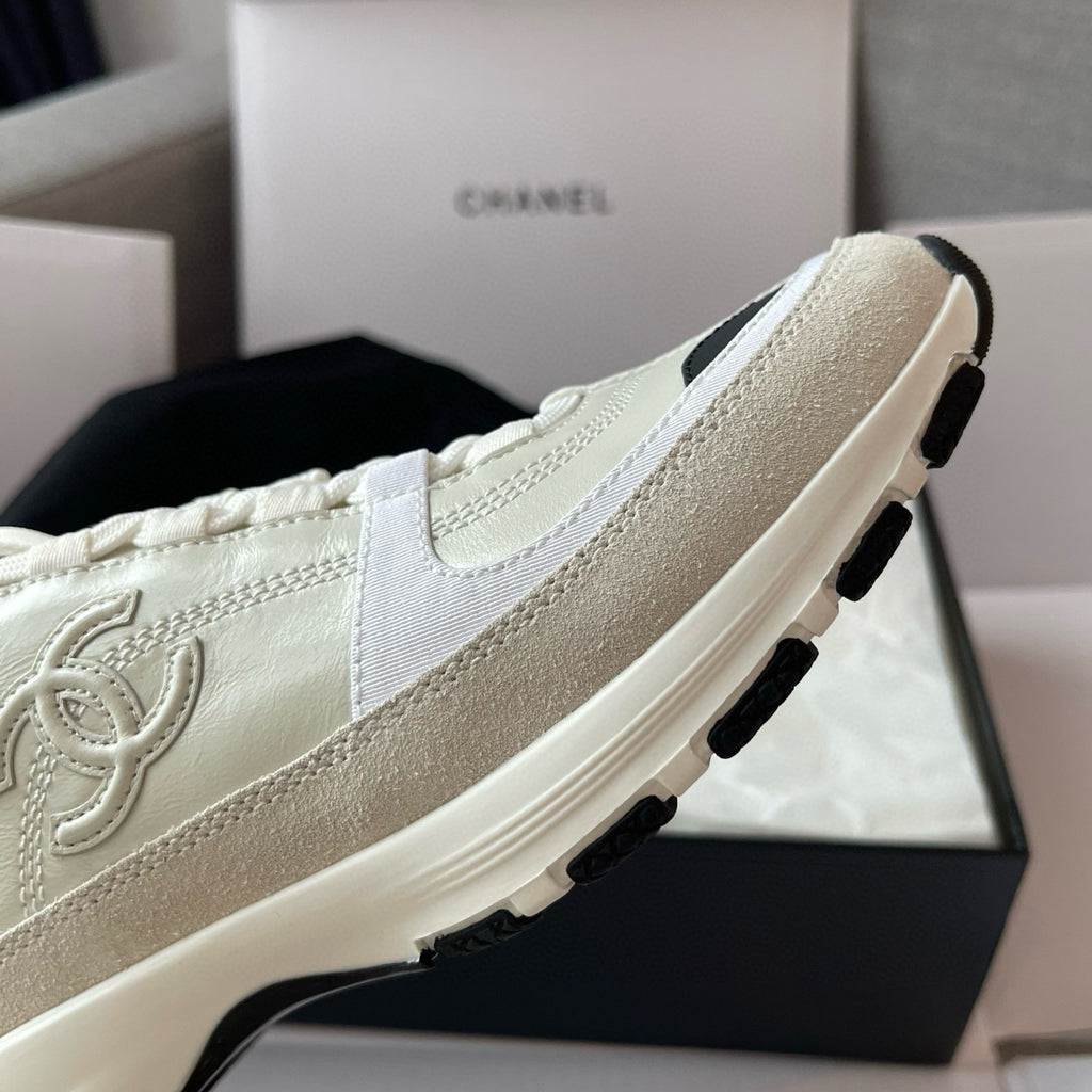 Chanel Women's Solid Color Round Toe Leather Low Top Lace-Up Sneakers Shoes #77692