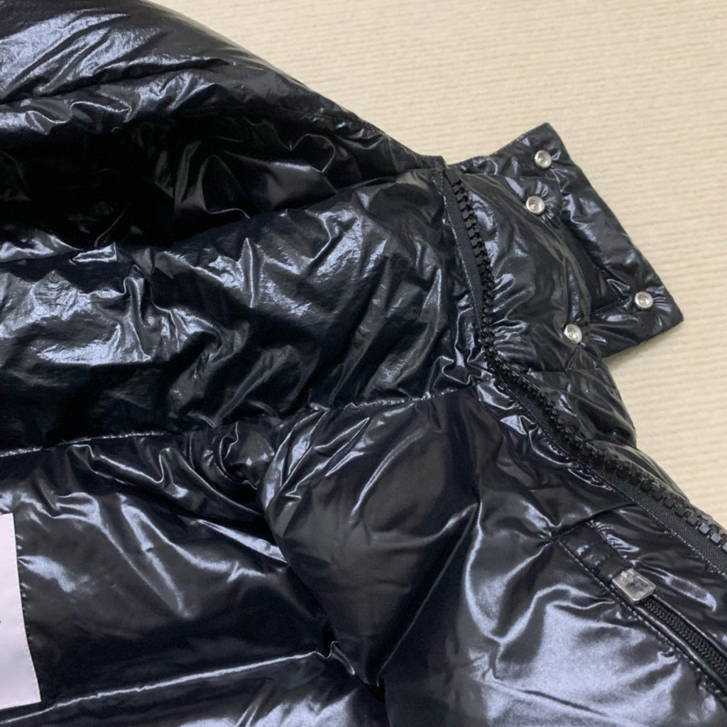 Moncler Men's Winter Warm Black Embroidered Logo Short Long Sleeve Hooded Puffer Down Jacket #71645