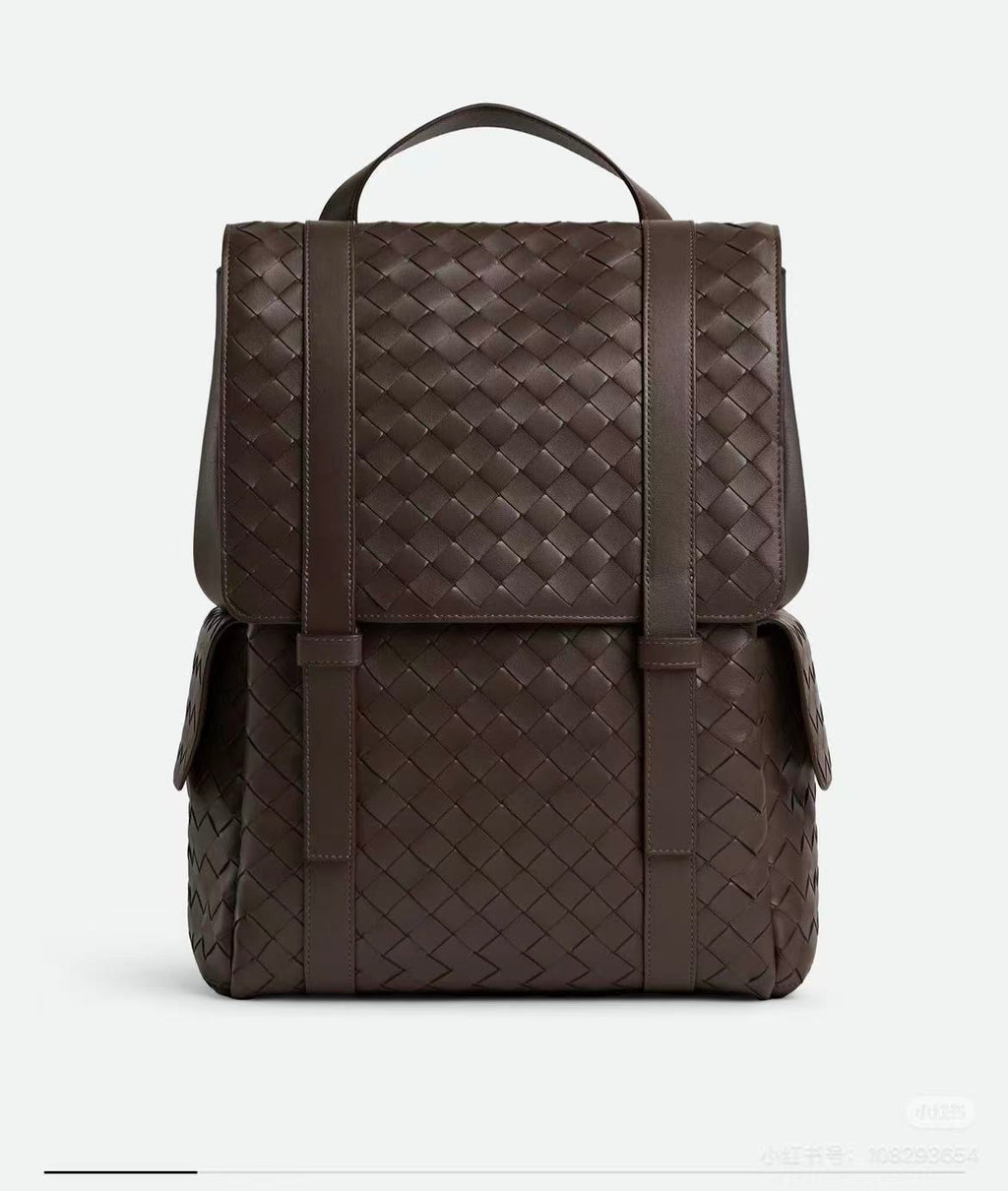 Bottega Veneta Back To School Men's Solid Color Flap Closure Woven Cowhide Leather Shoulder Bag Backpack Rucksack Bags #195225