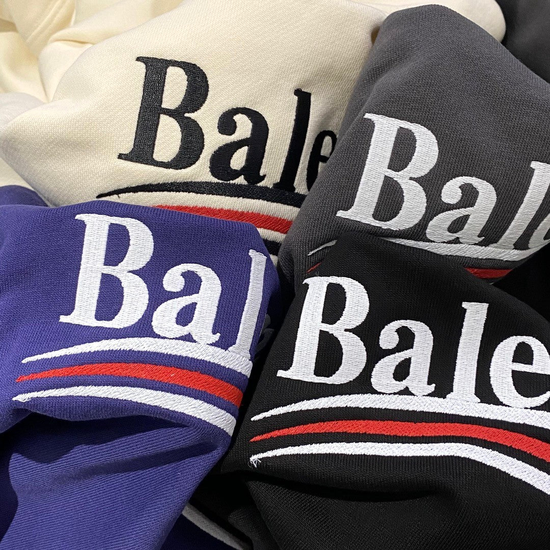 Balenciaga Men's And Women's Spring And Fall Embroidered Letters Logo Solid Color Cotton Hooded Sweatshirt #73374