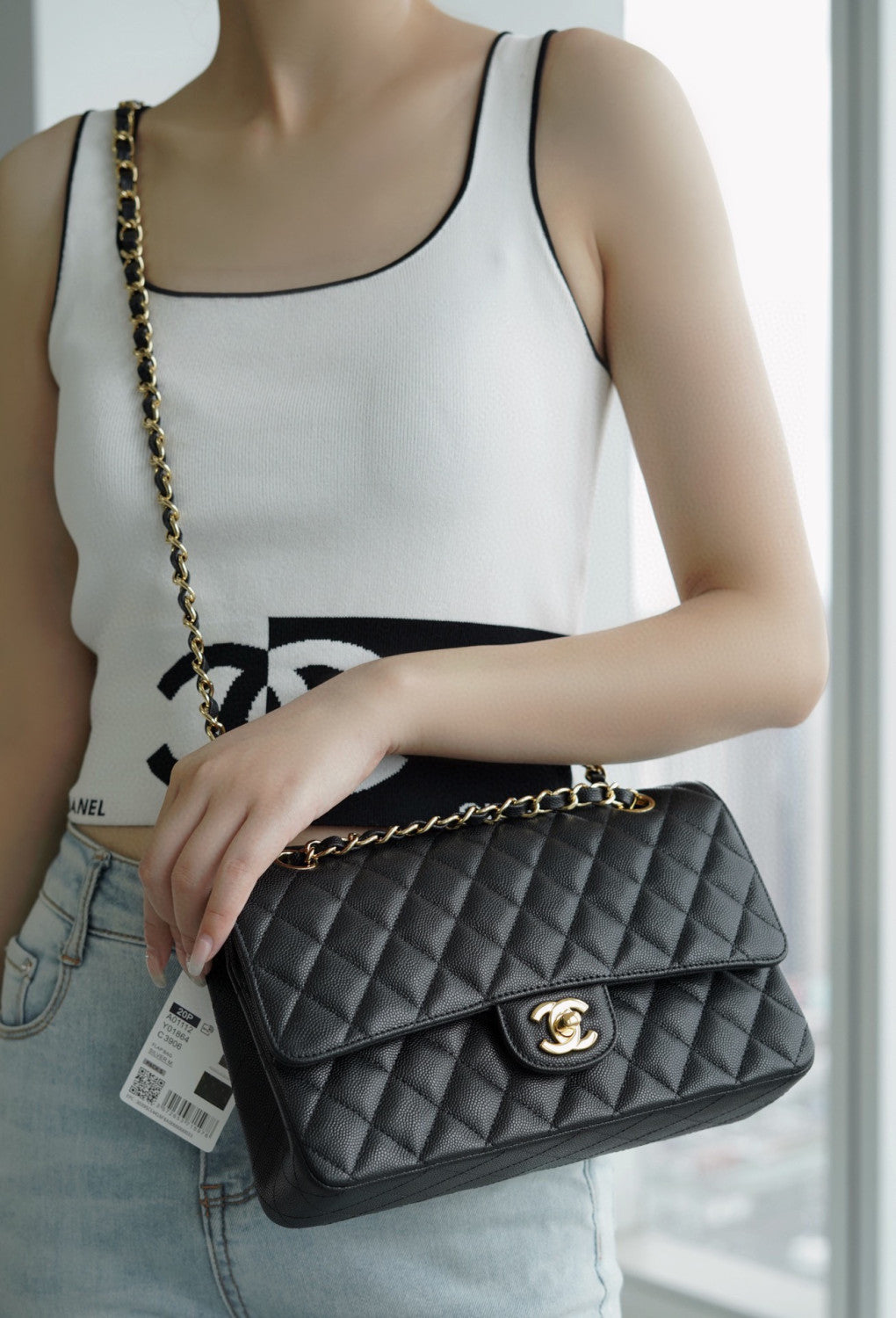 Chanel Women Classic Flap Solid Color Particle Embossed Calfskin Chain Bag Mouth Cover Bag Casual Shoulder Bags CF #71675