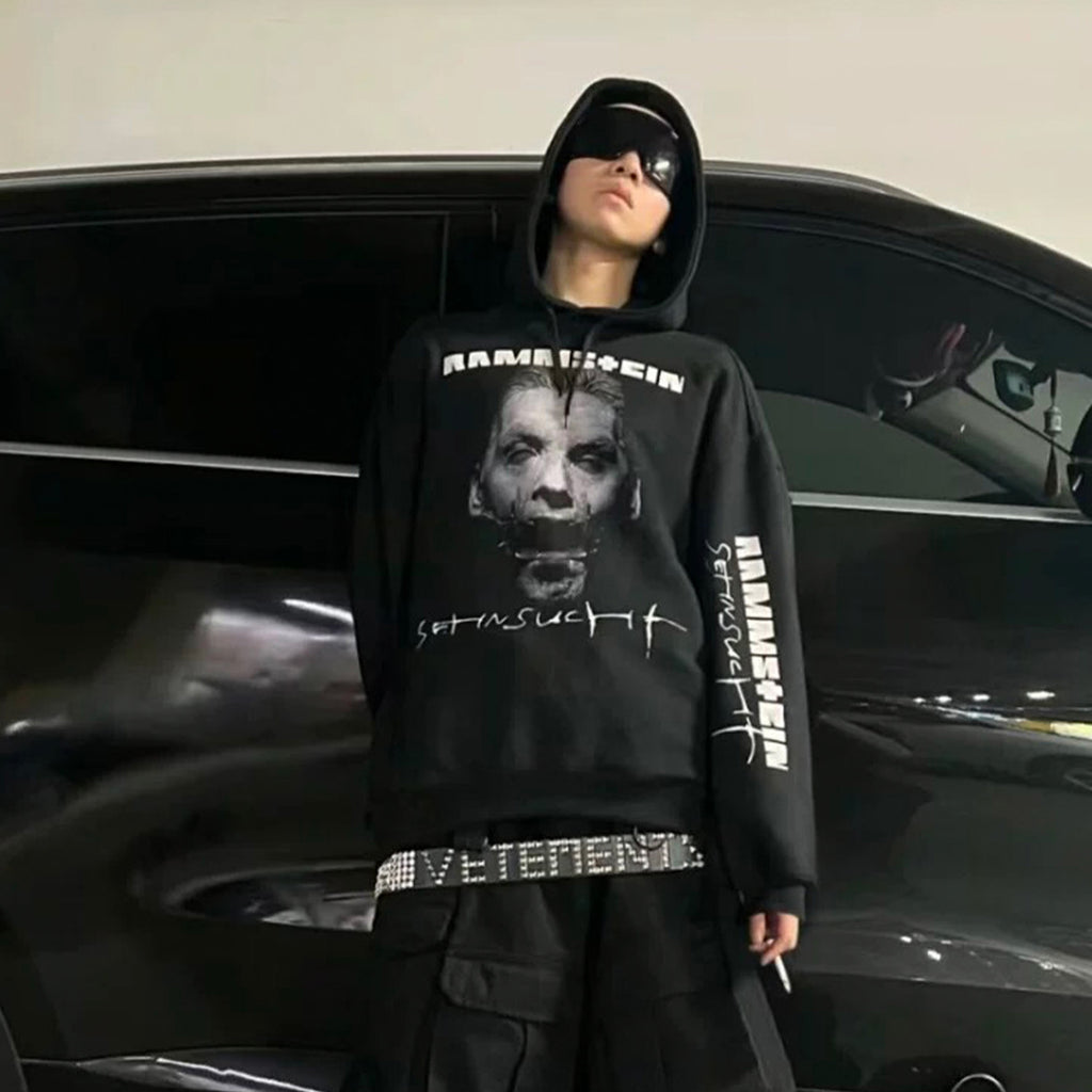 Vetements Men's Women's Spring And Autumn Punk Style Printed Loose Solid Color Hooded Sweatshirt Ngvp #303358