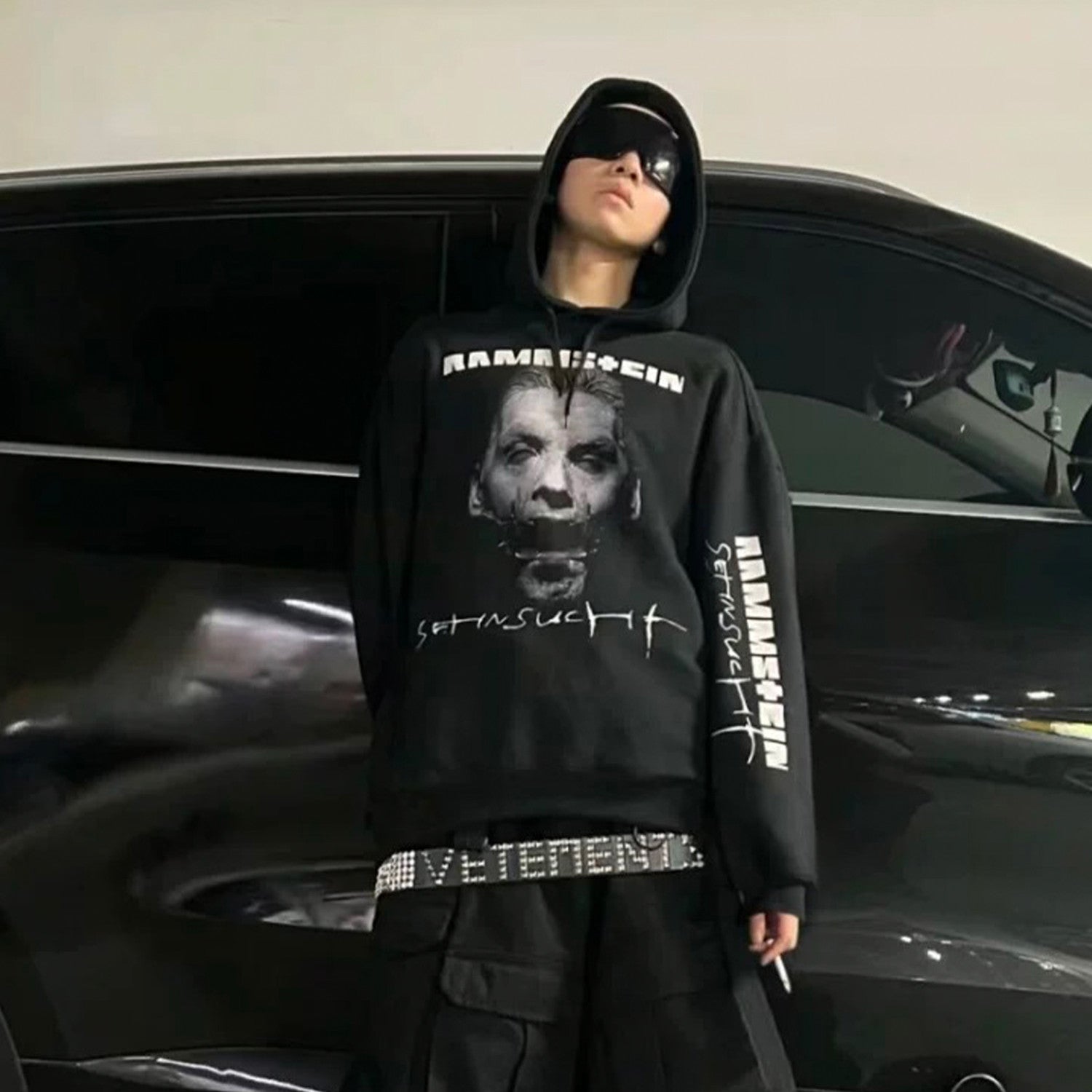 Vetements Men's Women's Spring And Autumn Punk Style Printed Loose Solid Color Hooded Sweatshirt Ngvp #303358