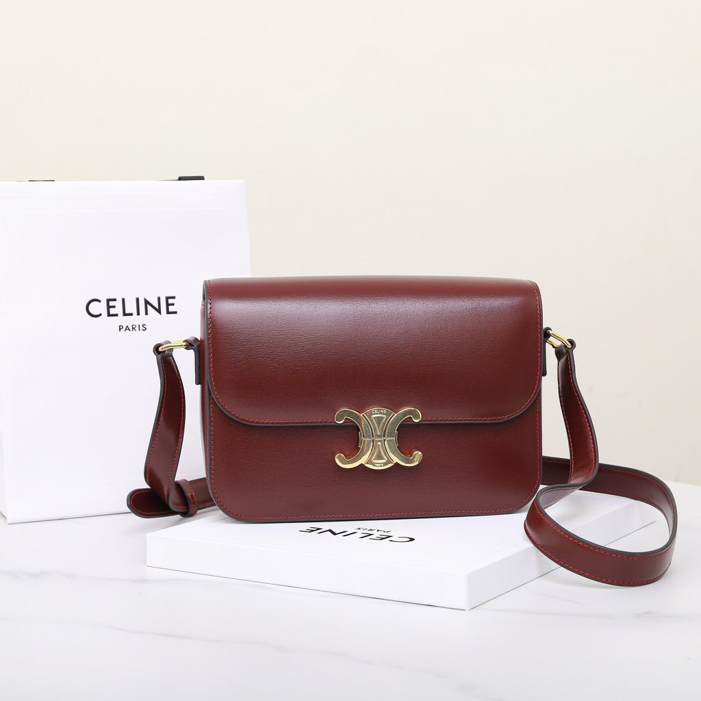 Celine Teen Triomphe Glossy Cow Leather Handbags Women's Temperament Luxury Solid Colour Temperament Crossbody Bag Logo Handbags Bag Bags #71965