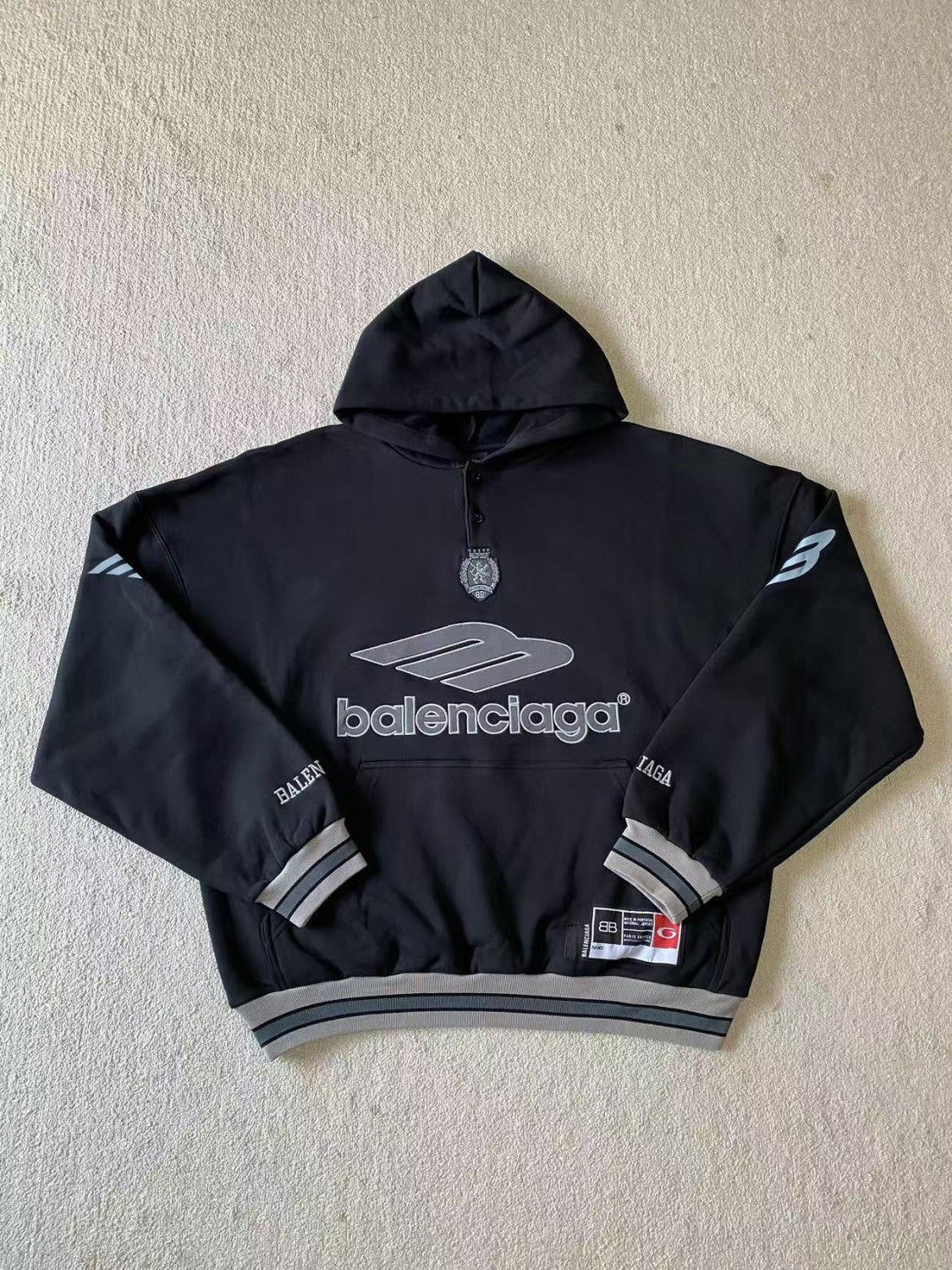 Balenciaga Men's 3b Football Polo Hoodie in Black anthracite #334489
