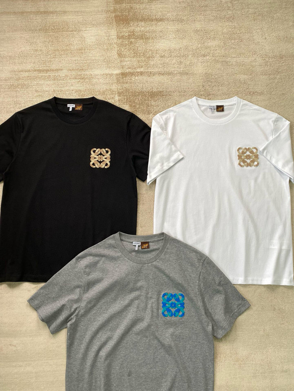 Loewe Men's Summer Solid Colour Wool Embroidery Logo Loose Round Neck Short Sleeve T-Shirt #99472