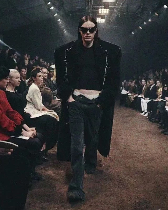 Balenciaga Men's Women's Spring. Autumn And Winter Splicing Raw Edge Lapel Double Breasted Solid Color Straight Coat Jacket Ngvp #1697