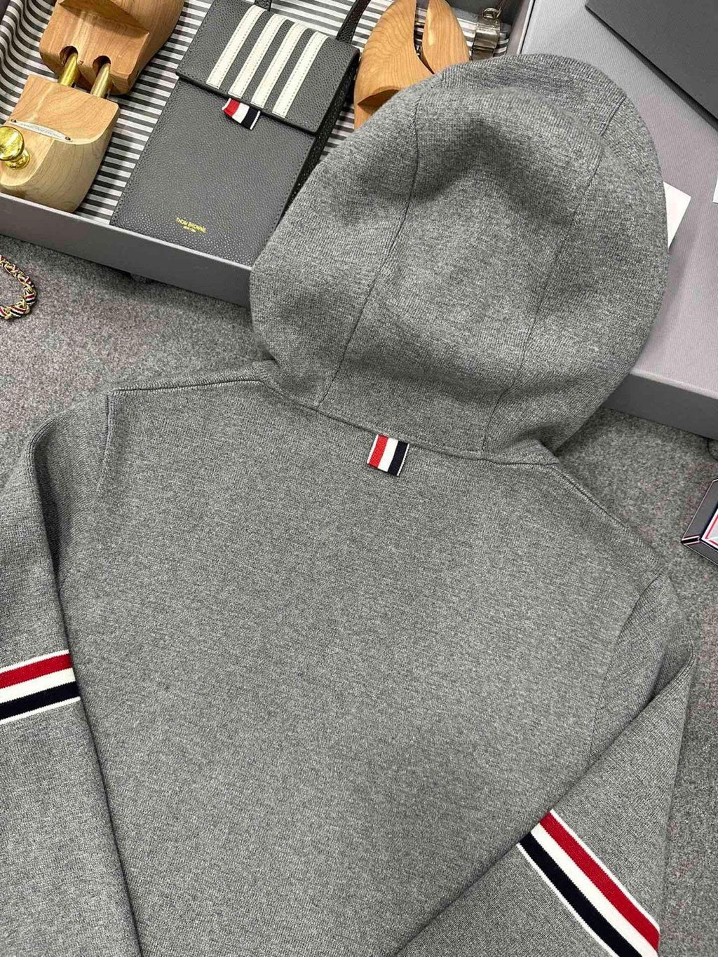 Thom Browne Men's Spring & Autumn Cotton Armband Embellished Solid Color Zipper Fitted Hooded Cardigan Jacket Ngvp #1943