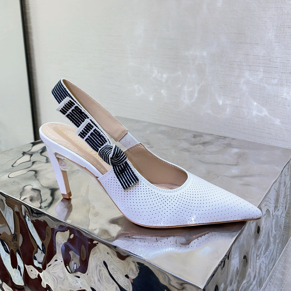 Dior Toujours Women's Summer Solid Color Pointed Toe Closed Toe Fine Heel Breathable Sheepskin Leather High Heel Shoes #77214