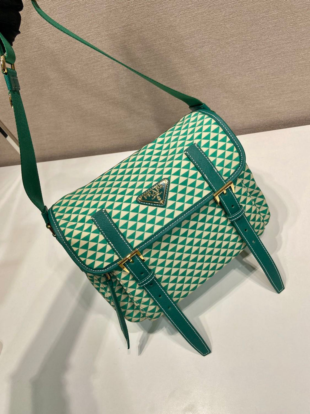 Prada Women's Monogram Printed Classic Triangle Logo Recycled Nylon with Cow Leather Shoulder Bag Bags #75665