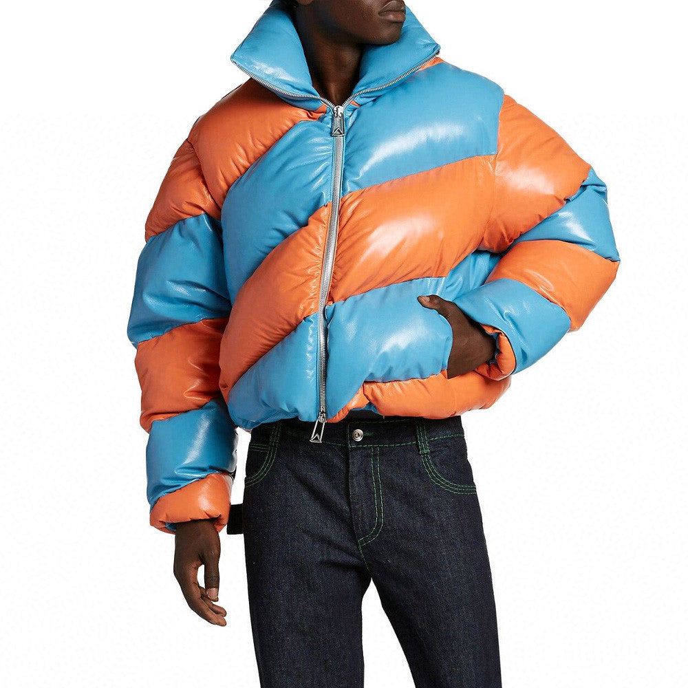 Bottega Veneta Colorblocked Leather Puffer Down Jacket Ngvp #6826