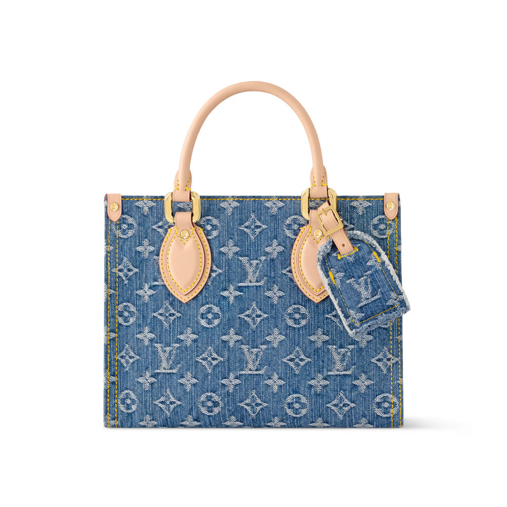 Louis Vuitton OnTheGo Women's Blue Denim Patchwork Cowhide Alphabet Print Shopping Bag Tote Bags #77376