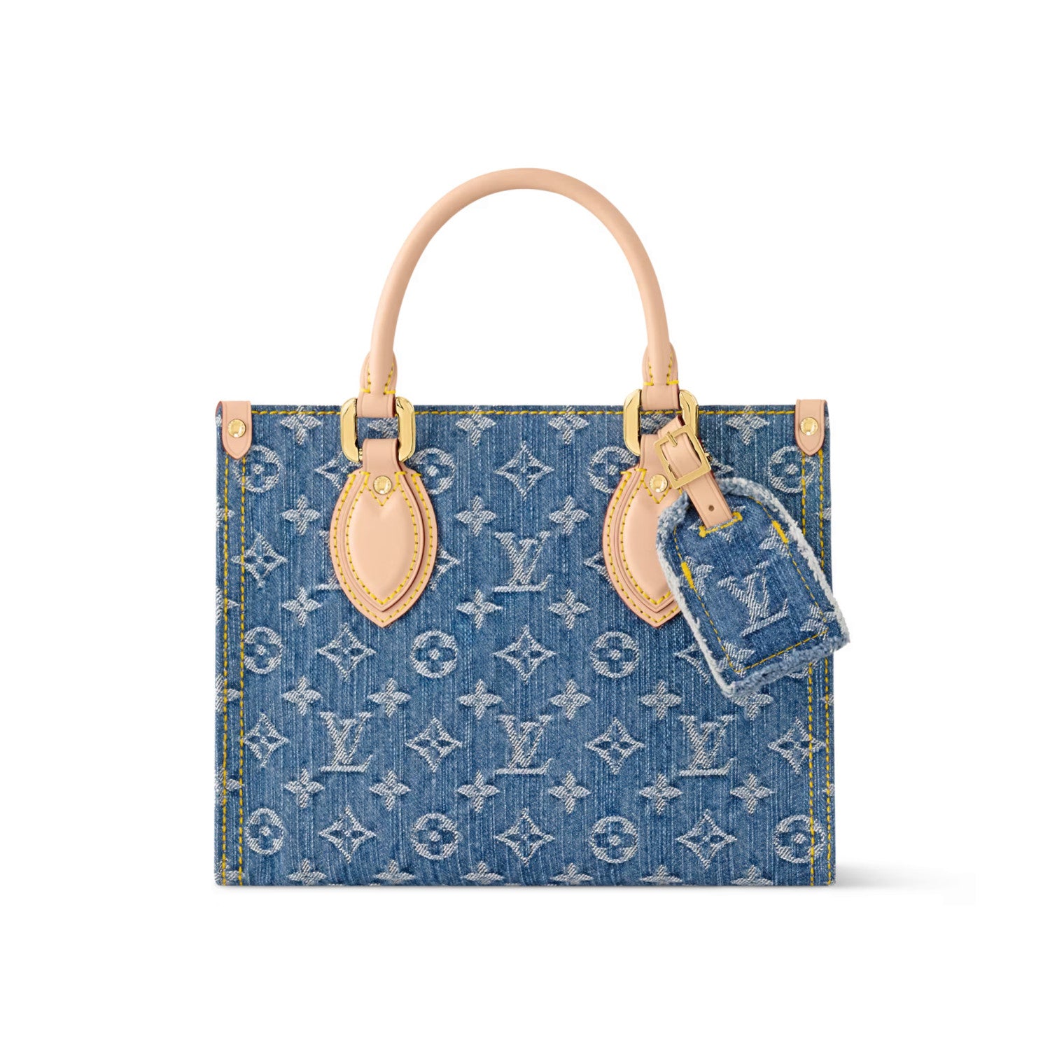Louis Vuitton OnTheGo Women's Blue Denim Patchwork Cowhide Alphabet Print Shopping Bag Tote Bags #77376