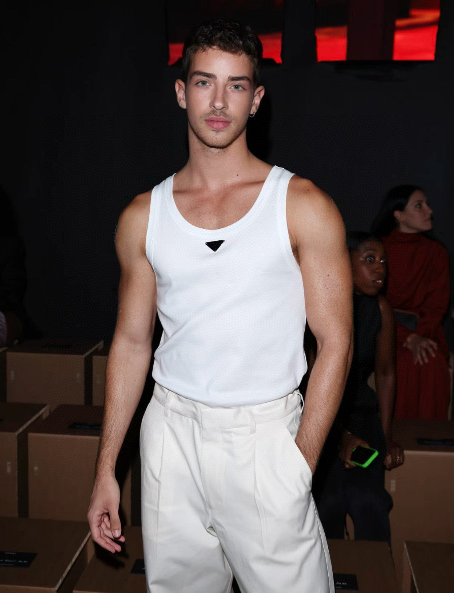 Prada Men's Summer Solid Color Logo Crew Neck Cotton Vest Top #76535