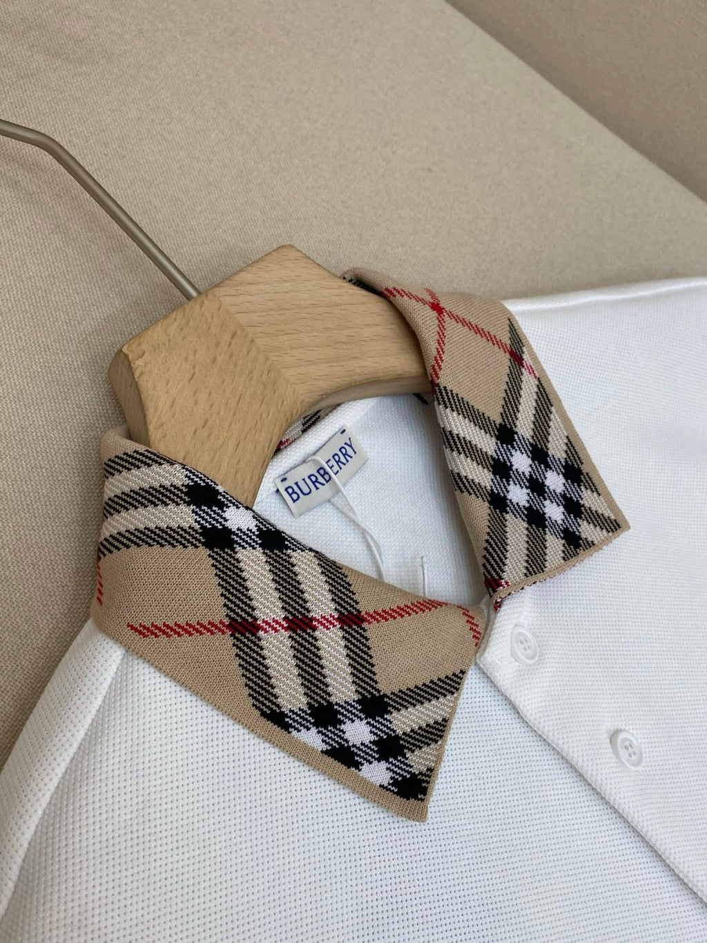 Burberry Men's Summer Check Printed Polo Neck Solid Color Short Sleeve T-Shirt #77499