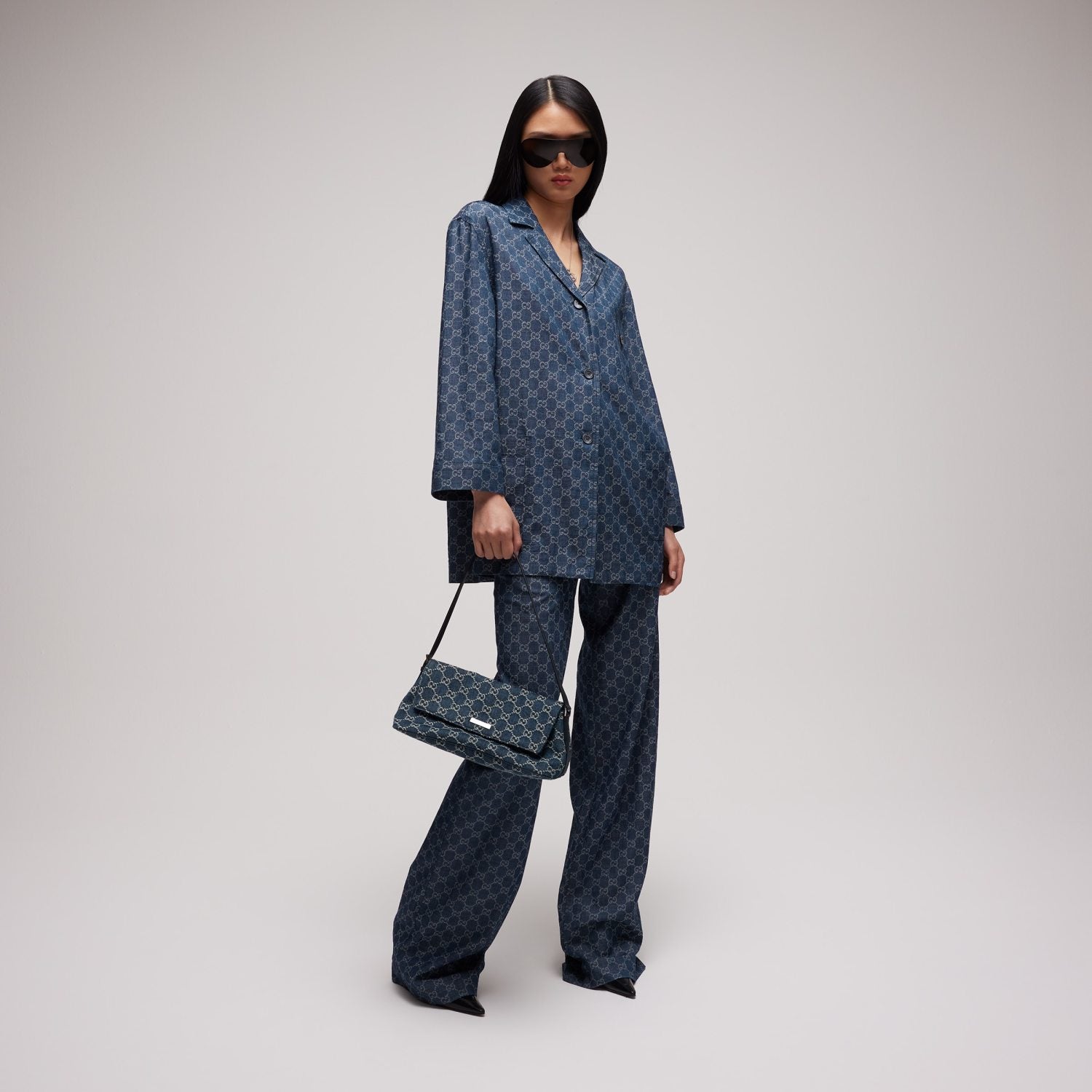 GUCCI Madison Medium Shoulder Bag in Blue GG Denim #383858