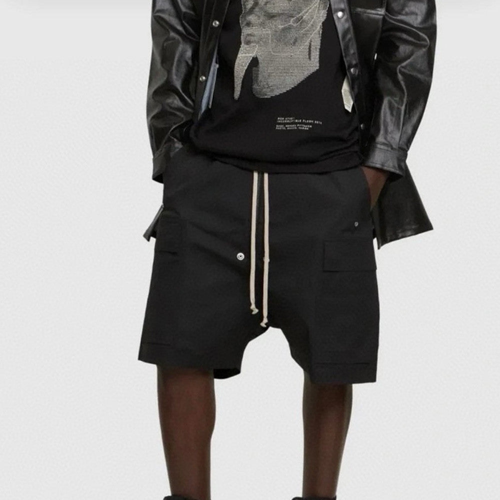 Rick Owens Men's Summer High Street Elastic Waist Tie Straight Solid Color Casual Nylon Shorts #71641